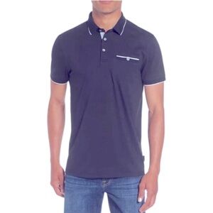 Ted Baker London Derry Flat Knit Polo Shirt Men's Large / 4 ‎ Blue Short Sleeve